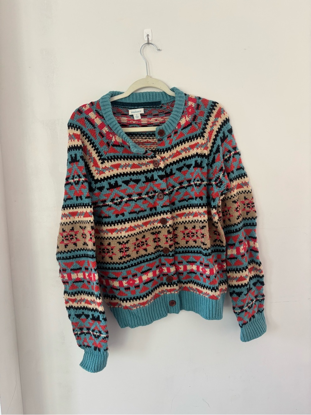 Sundance S Western Blue Aztec Wool Blend Patterned Button-Up Sweater Cardigan